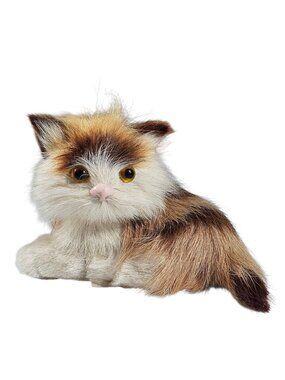 Realistic Kitten Made With Real Sheep Fur Multi Color 2" Tall 3 1/2 In Long VTG